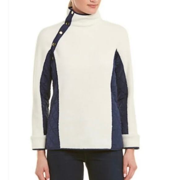 Sail to Sable Navy Blue Quilted Fleece Sherpa Pullover Small Side Button Sweater - Picture 1 of 8